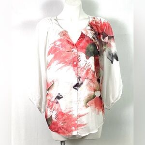 AB Studio– Henley collar chiffon blouse – size L